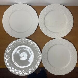 Oneida Picnic Basket Weave 10.5" Dinner Plates White Embossed - Set Of 4